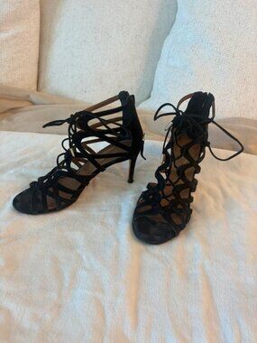 Black Suede Lace-Up Sandals